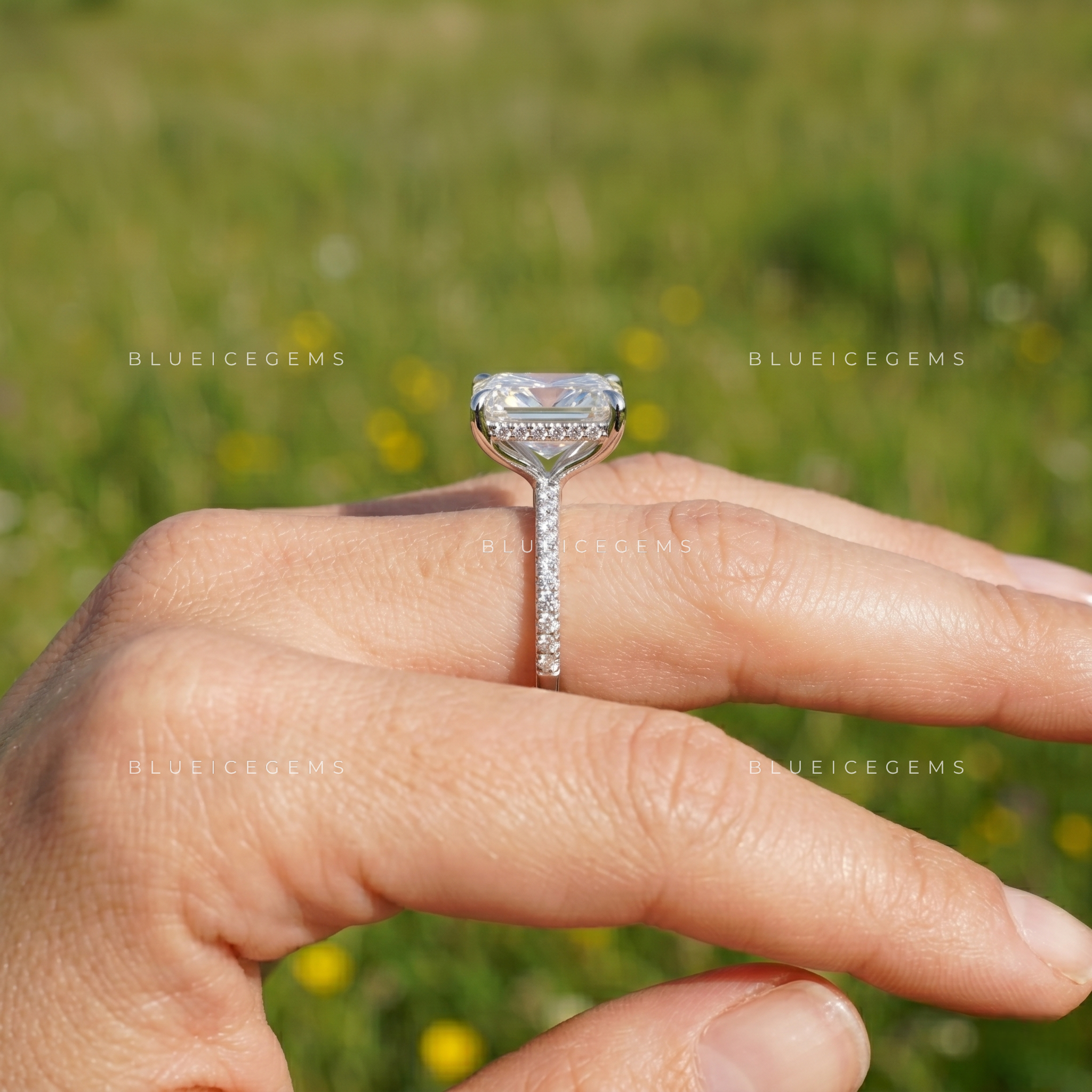 Opulent Grace Radiant Cut Hidden Halo Engagement Ring