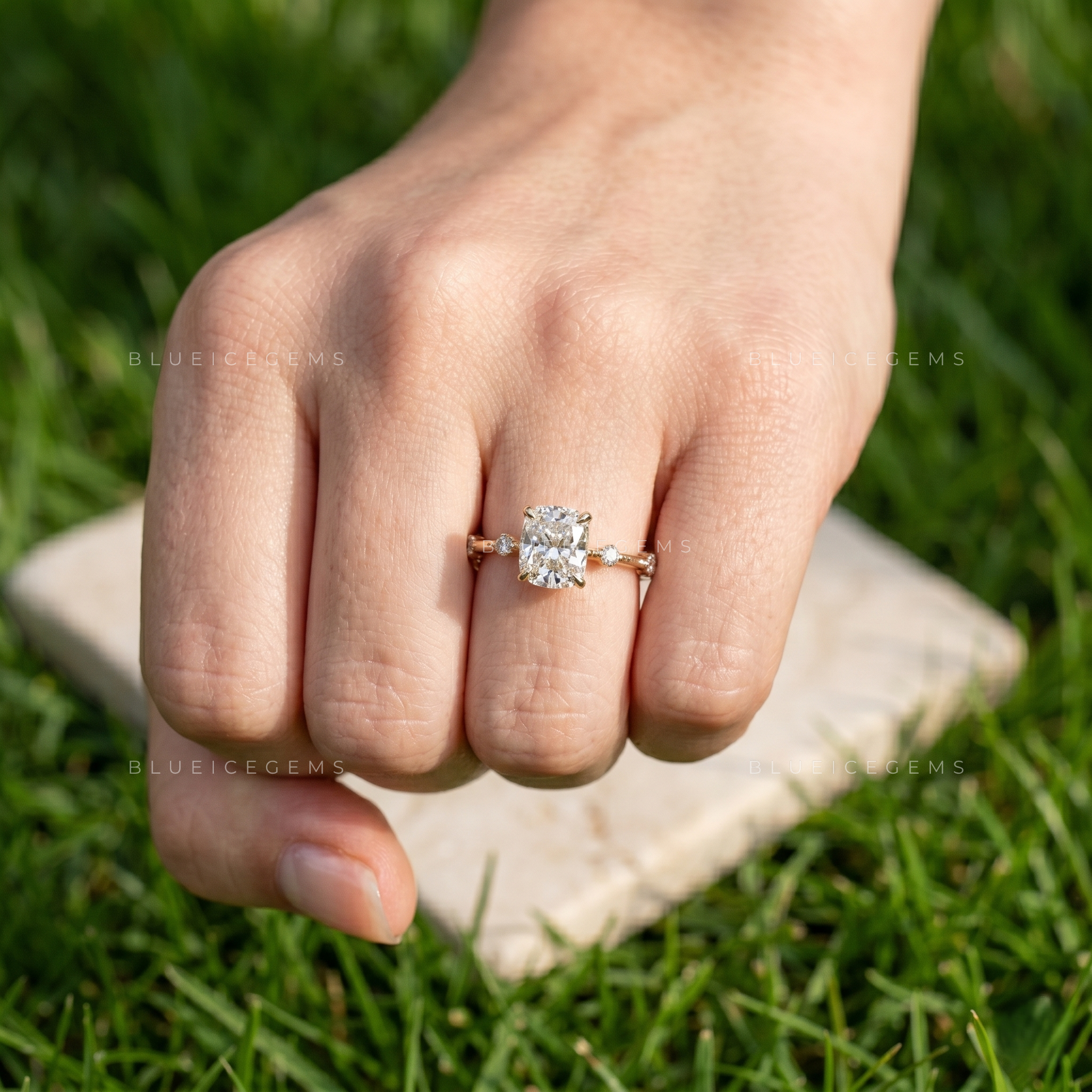 Enchanting Cushion Cut Solitaire Statement Ring with Sparkling Accents