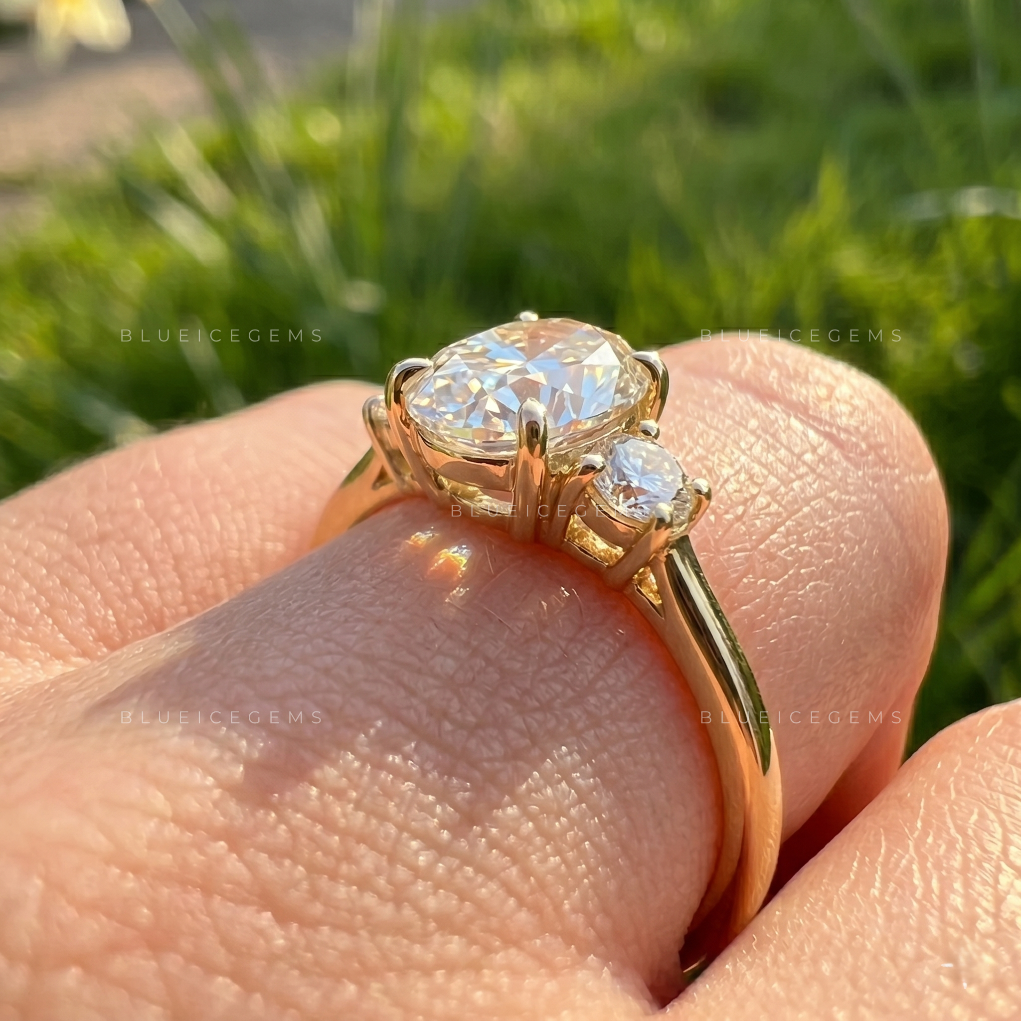 Graceful Harmony Oval Cut with Round Accent Side Stones Engagement Ring