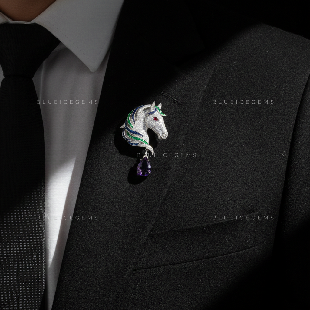 Majestic Equine Moissanite & Lab Grown Diamond Brooch