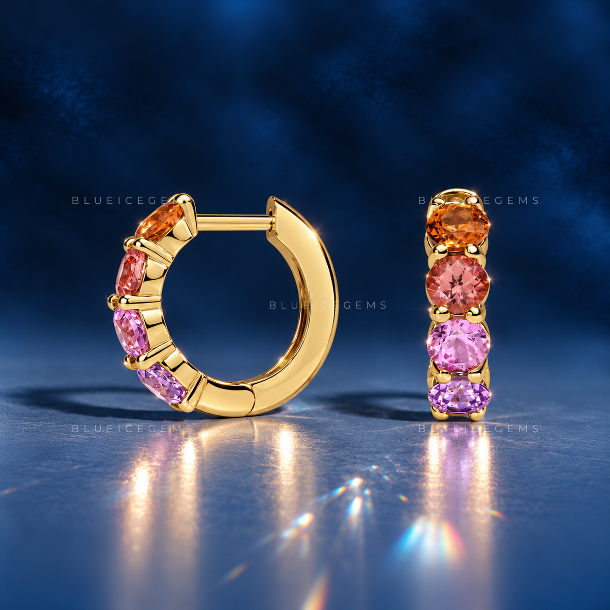 Ombre Sapphire and Garnet Hoop Earrings