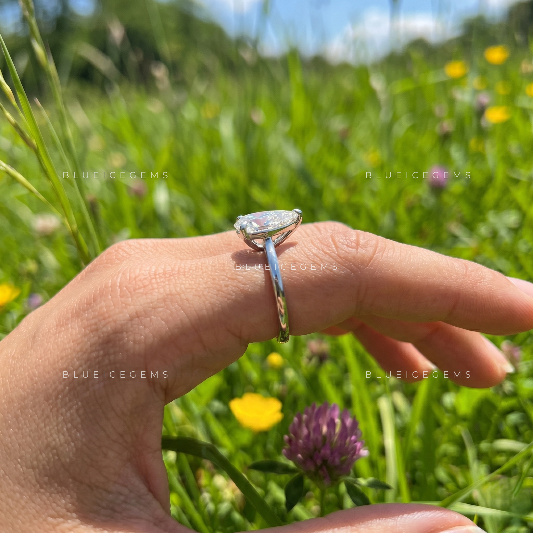 Celestial Silhouette Pear Brilliant Cut Solitaire Engagement Ring