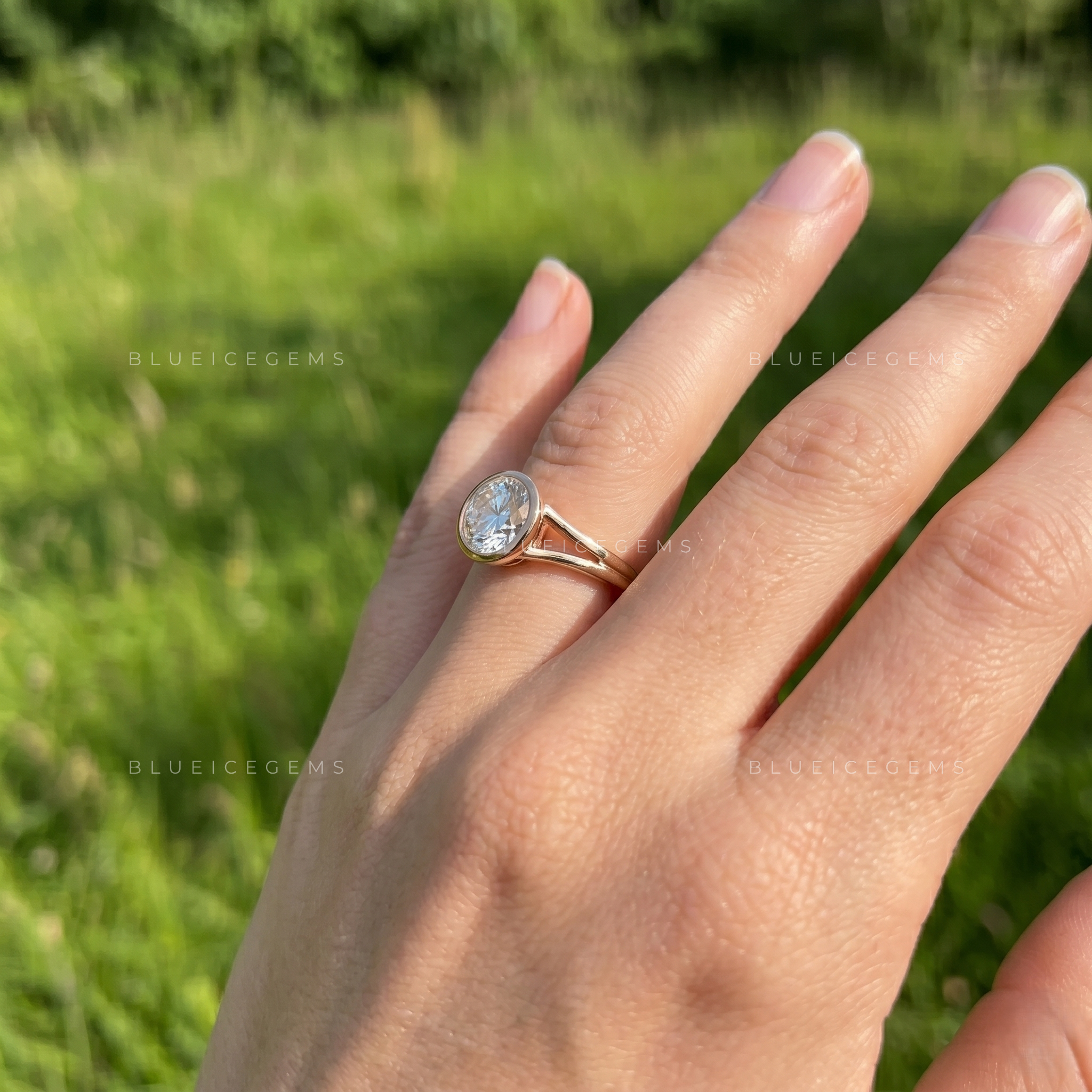 Infinite Radiance Bezel Set Round Brilliant Split Band Engagement Ring