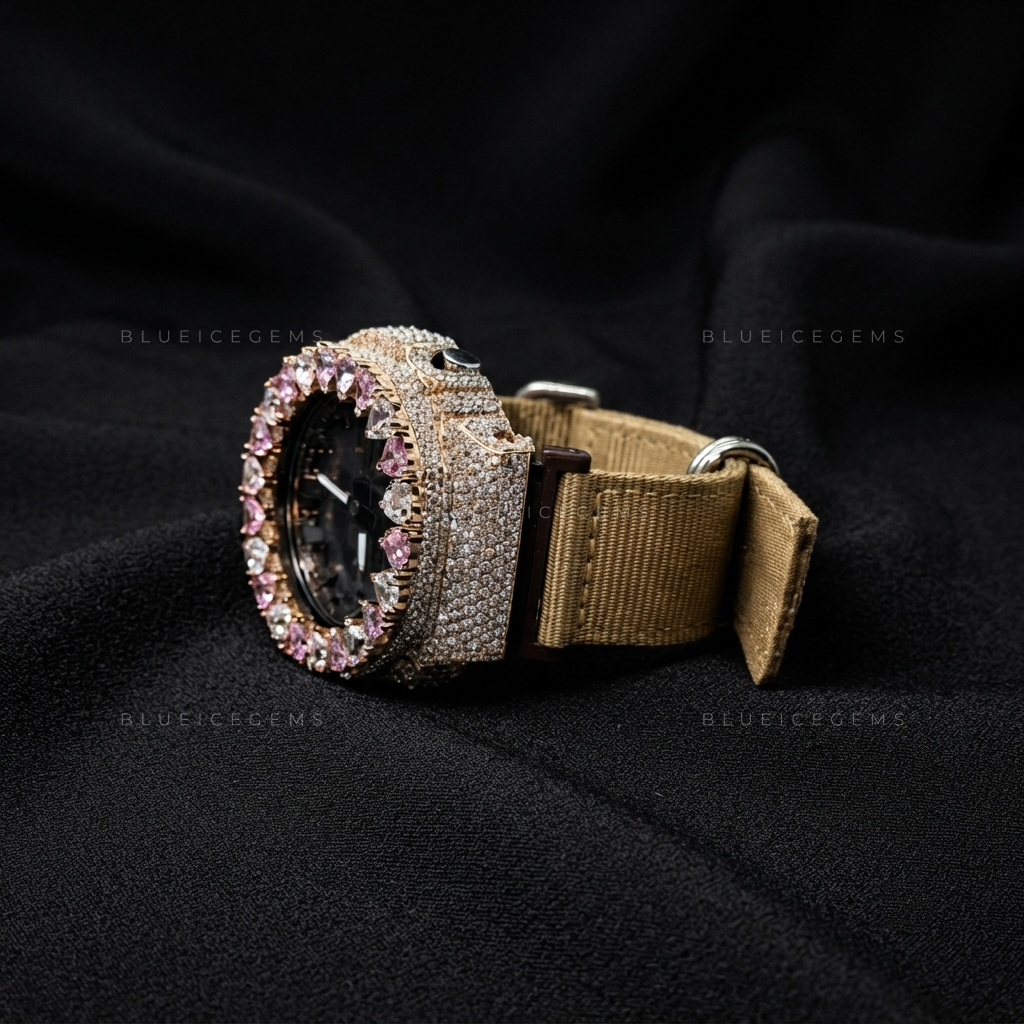 Pink Heart Royale Iced Watch – 13+ CT VVS Moissanite