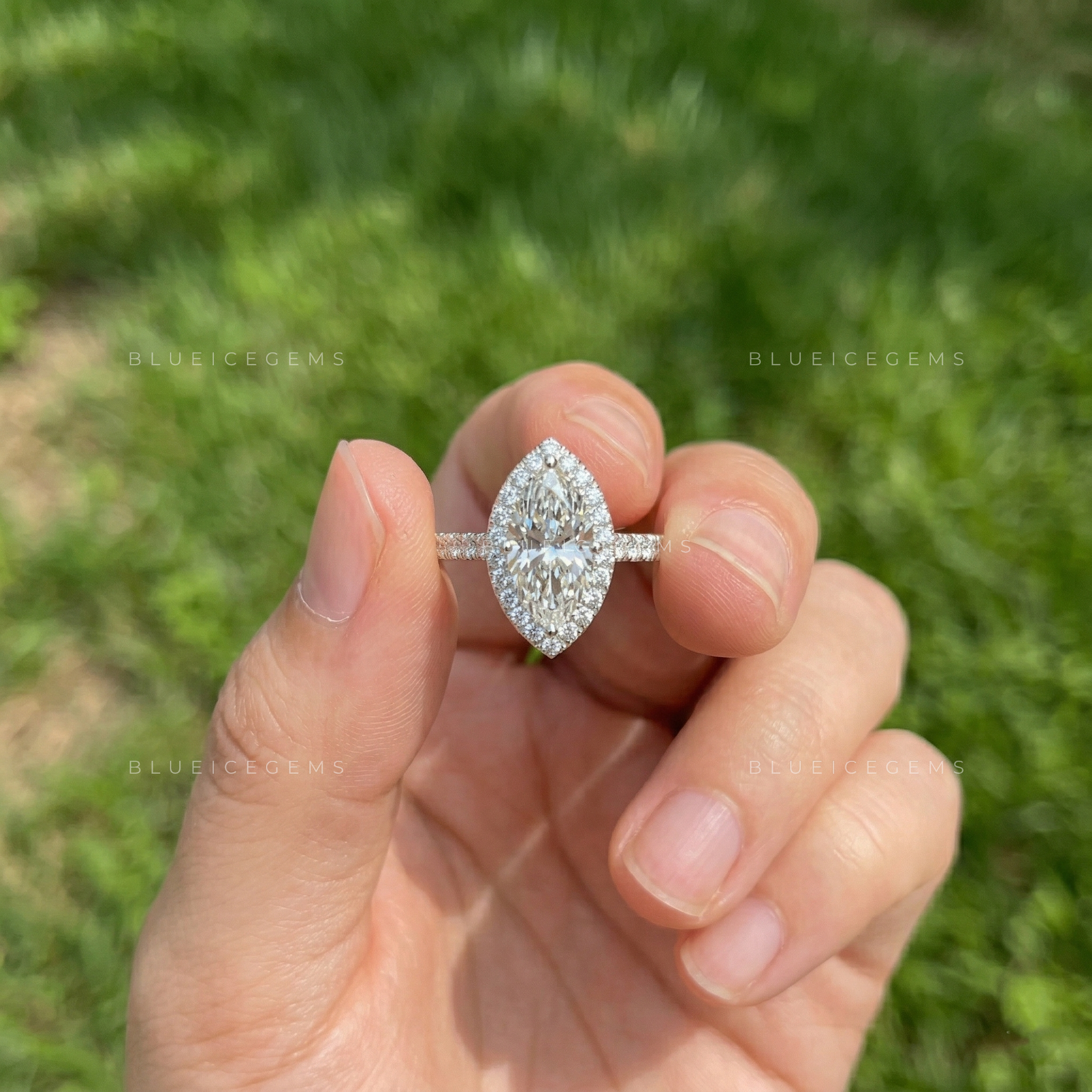 Regal Silhouette Marquise Cut Pavé Engagement Ring