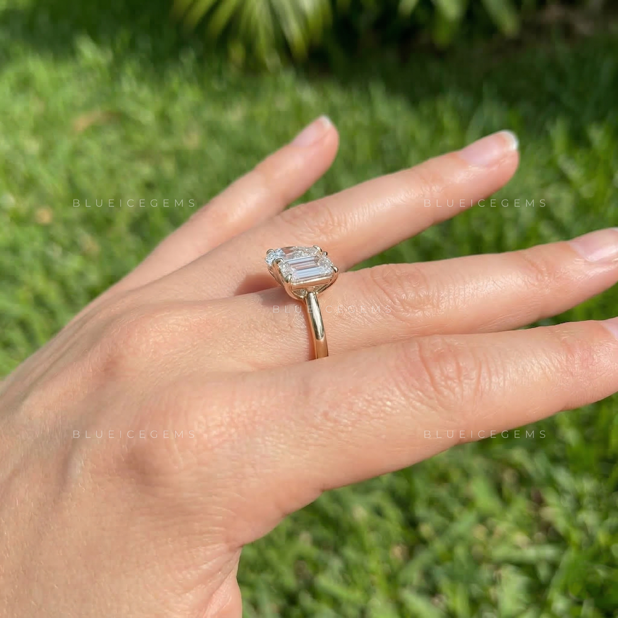 Celestial Tear Pear and Emerald Cut Trilogy Ring