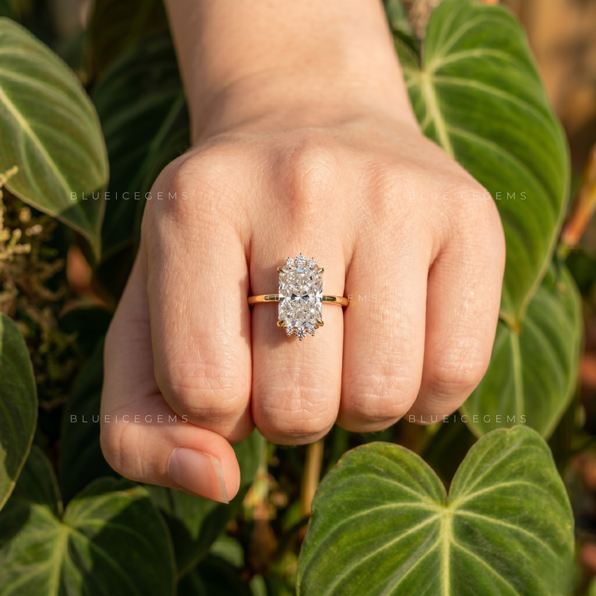 Exquisite Sparkle Elongated Radiant Cut Cluster Solitaire Engagement Ring