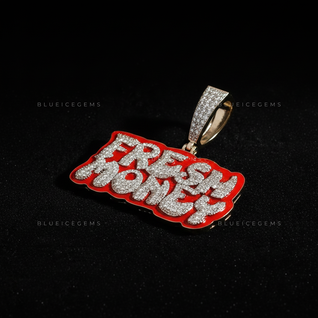 The "FRESH MONEY" Hustle: Crimson Enamel & Graffiti-Bubble Script Pendant