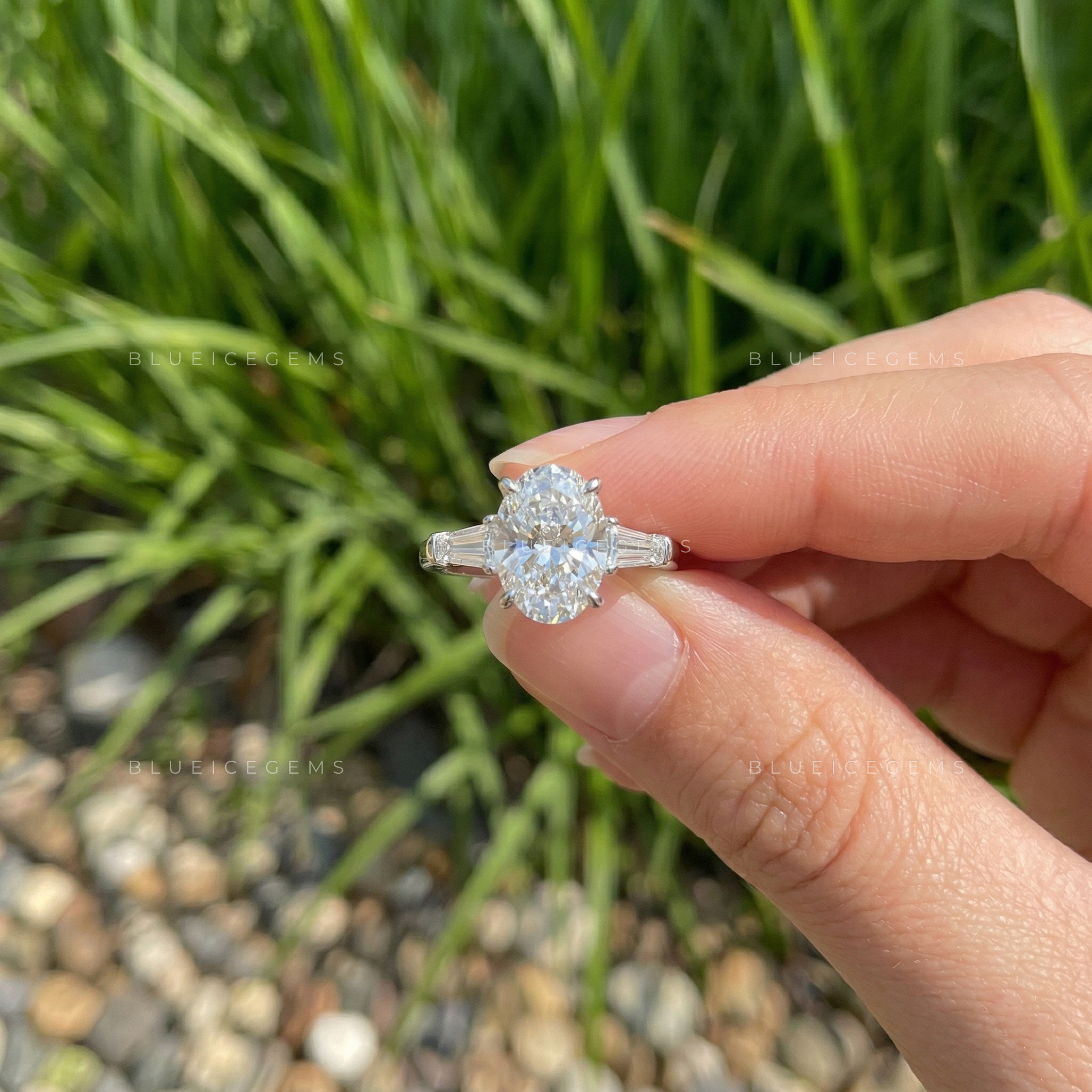 Timeless Elegance Oval and Tapered Baguette Trilogy Engagement Ring