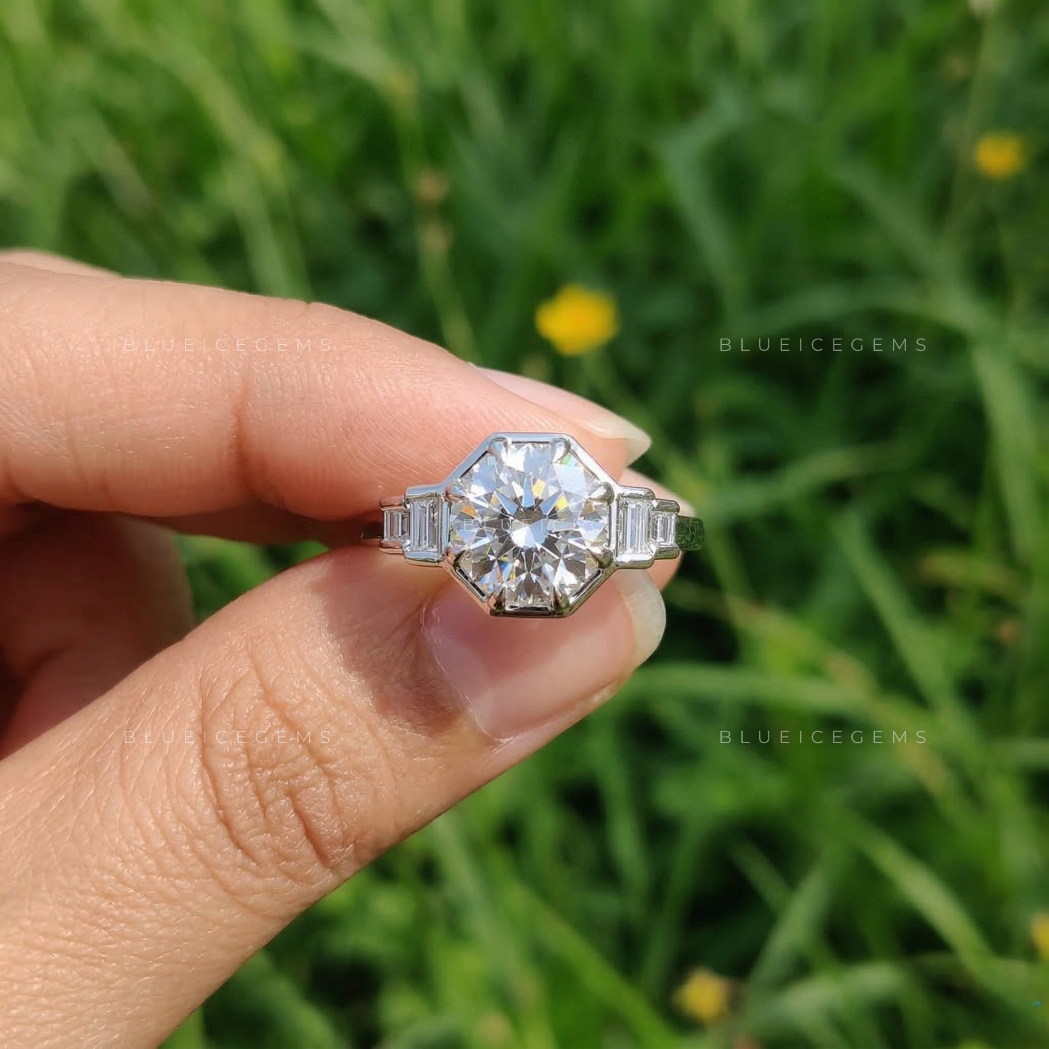 Timeless Round Cut Baguette Accent Ring