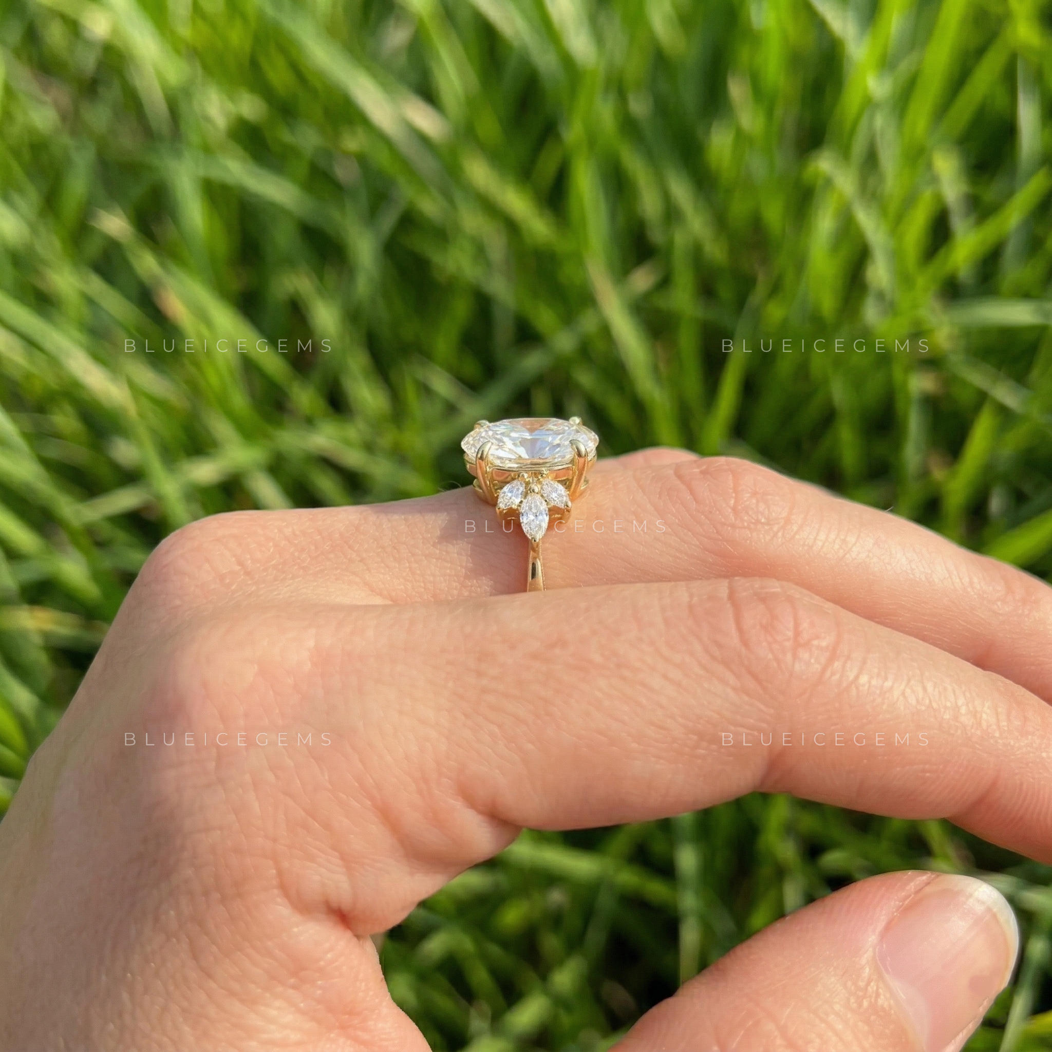 Celestial Radiance Oval and Marquise Floral Engagement Ring