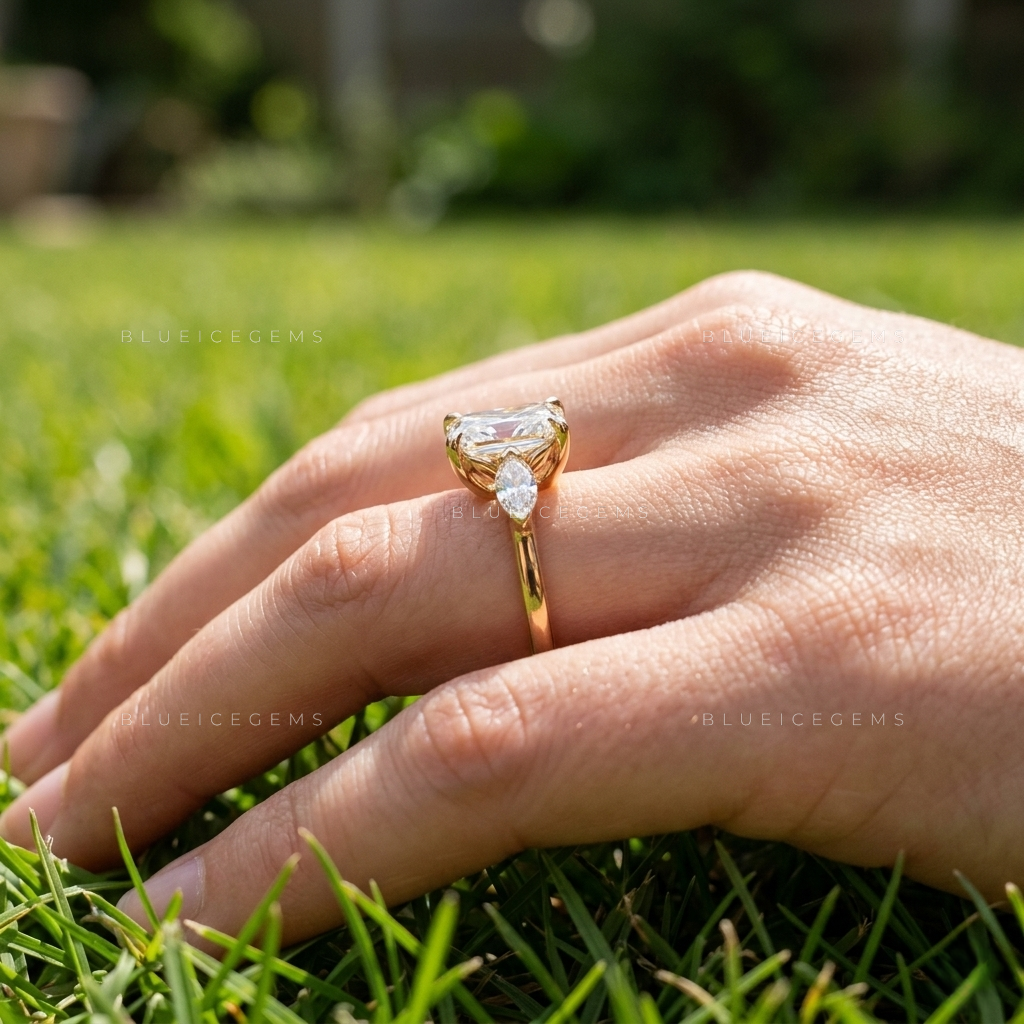 Radiant Cut Three-Stone Ornate Keepsake Proposal Band