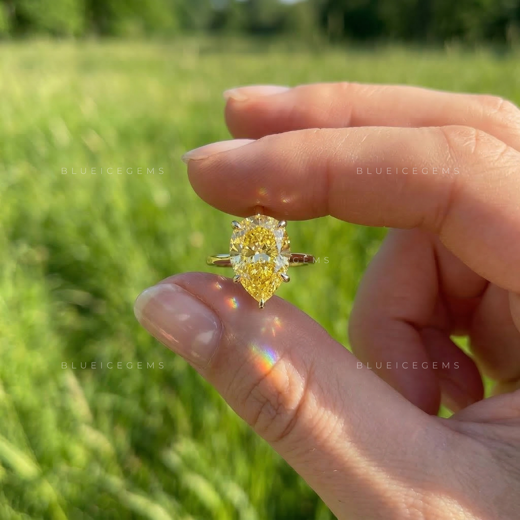 Golden Sunrise Pear Cut Canary Yellow Solitaire Ring