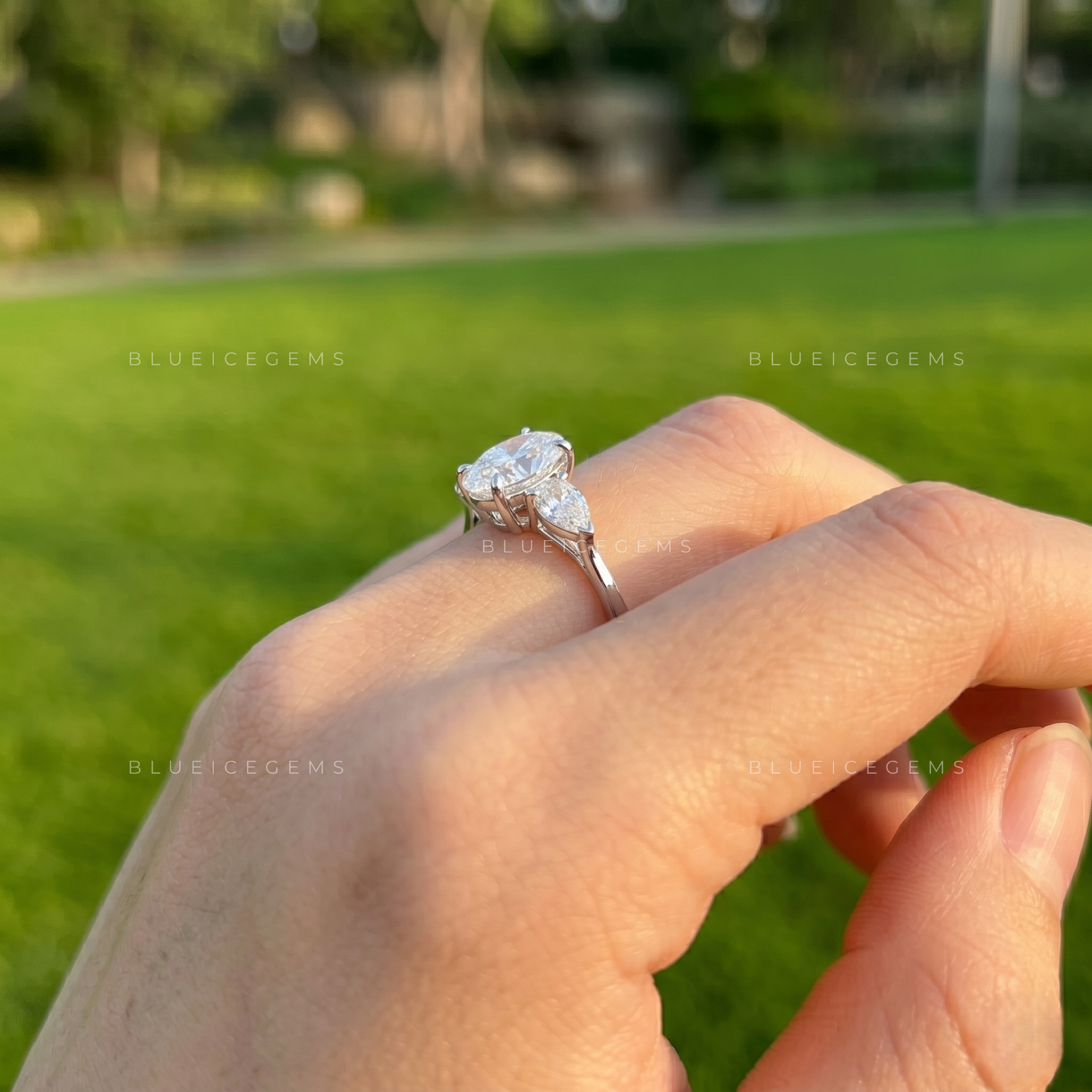 Ethereal Whispers Oval Cut Three-Stone Accent Engagement Ring