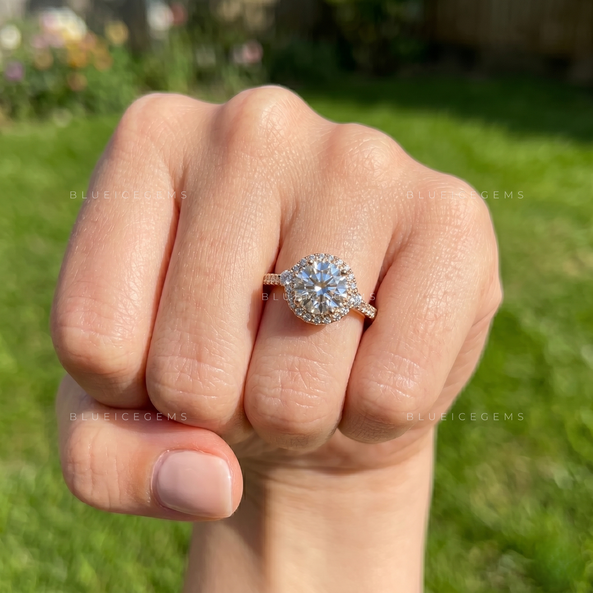 Celestial Sparkle Round Brilliant Cut Halo Tapered Pave Engagement Ring