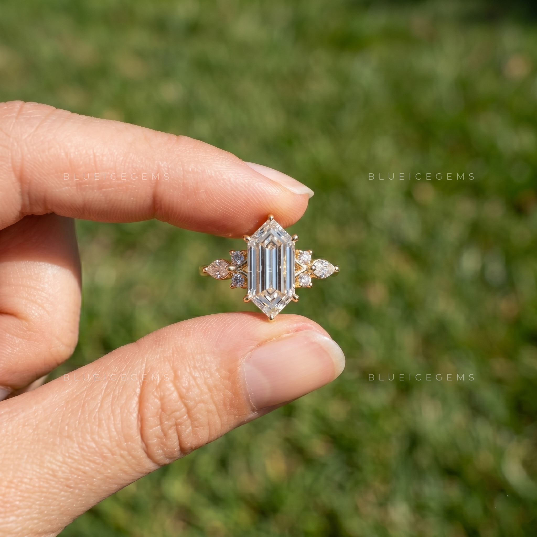 Regal Harmony Step Cut Marquise Accent Engagement Ring