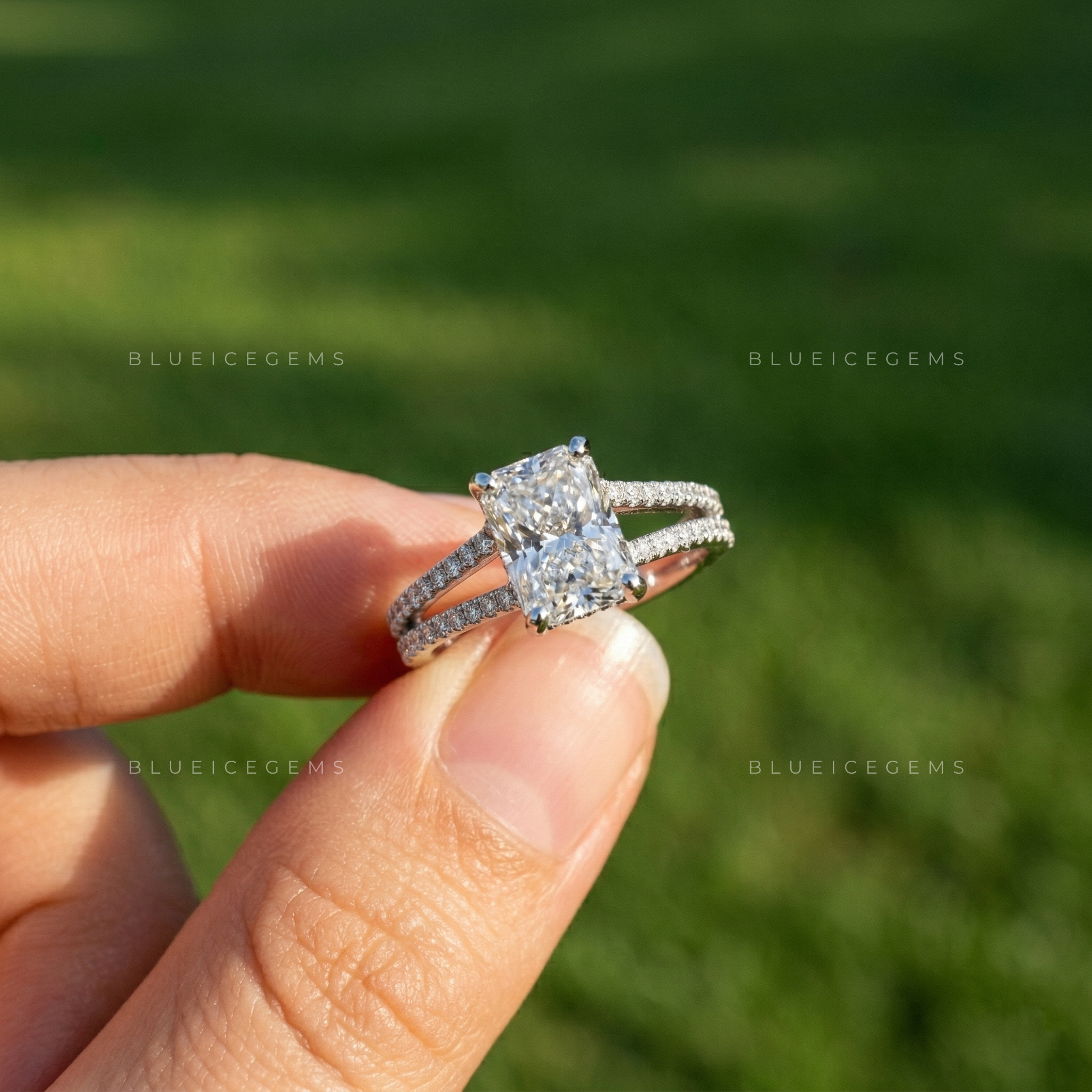 Modern Glamour Radiant Cut Triple-Row Pavé Engagement Ring