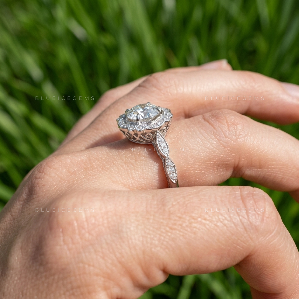 Octagonal Geometric Art Deco Heirloom Engagement Ring