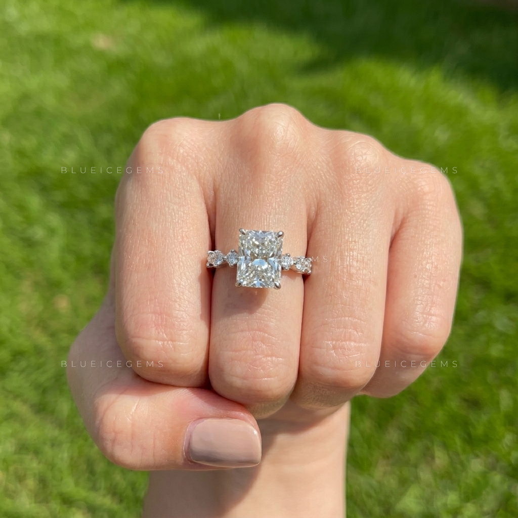 Radiant Brilliance Pave Accented Three-Stone Statement Ring