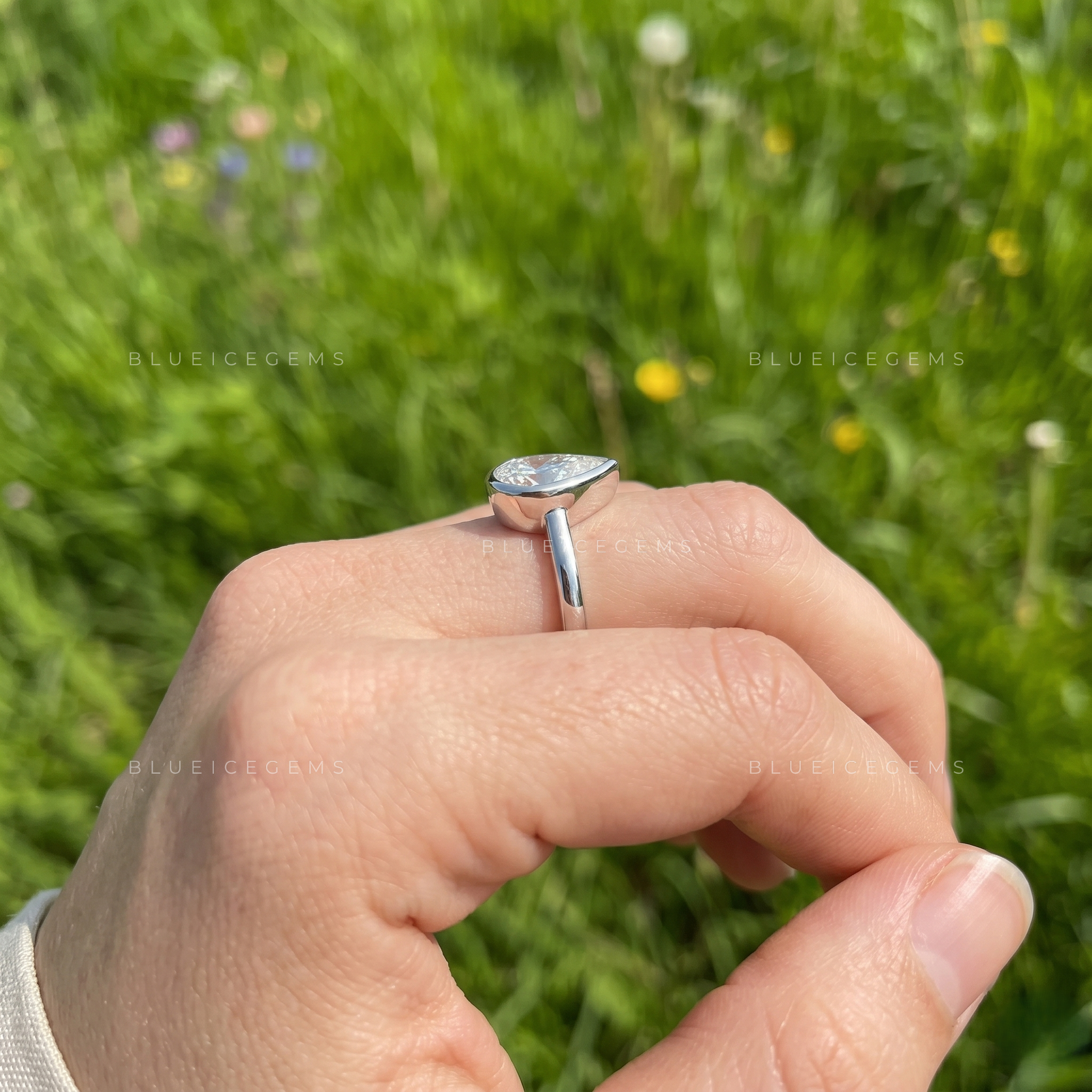 Modern Vintage Bezel Set Pear Cut Solitaire Engagement Ring