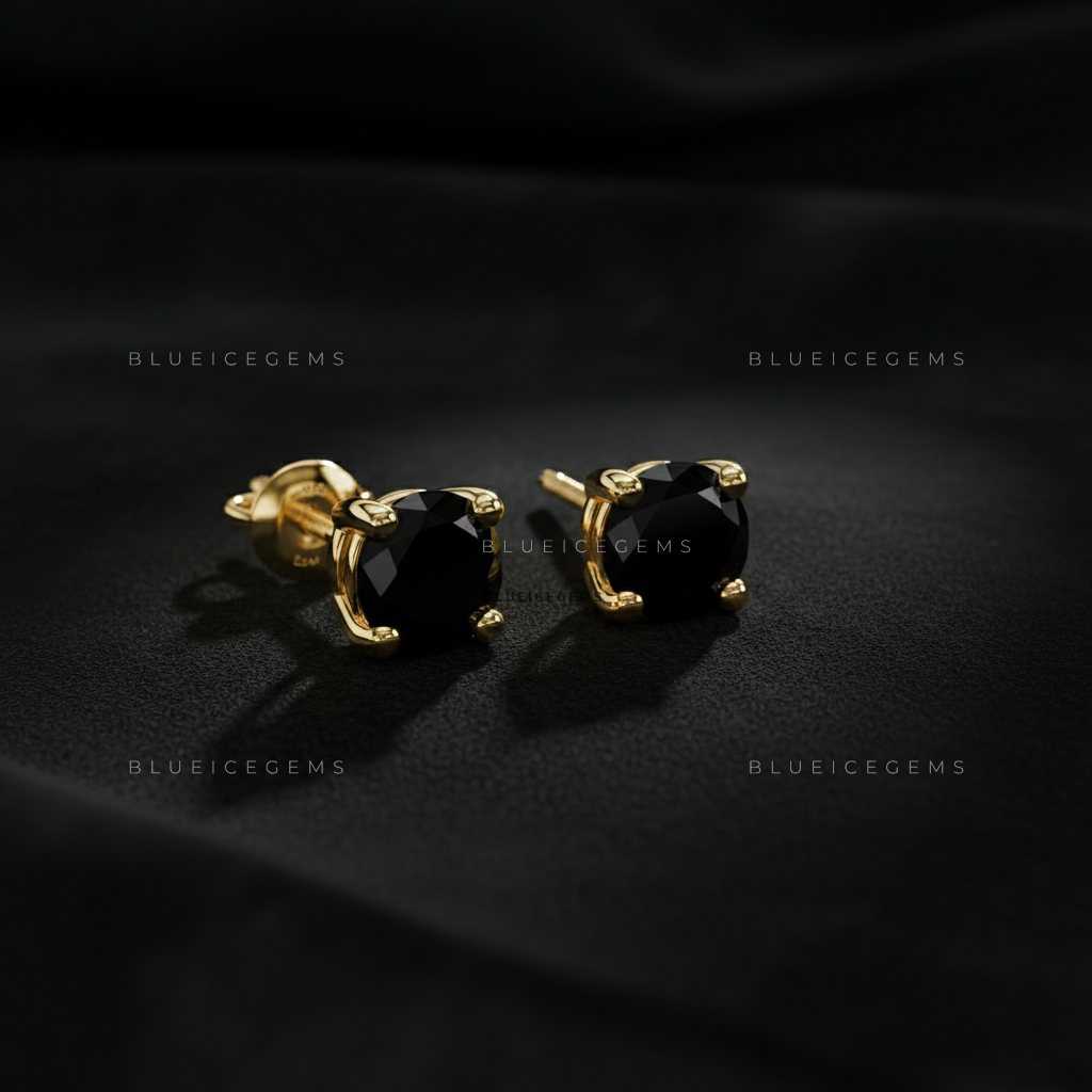 The Midnight Eclipse: Round Black Diamond Stud Earrings