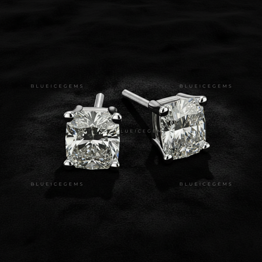 The Arctic Bloom: Cushion-Cut Diamond Stud Earrings
