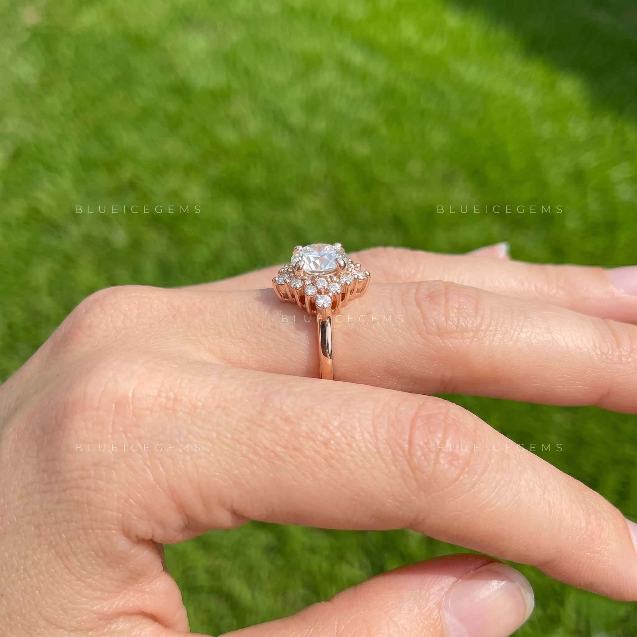 Vintage Romance Round Brilliant Cut Cluster Accent Engagement Ring