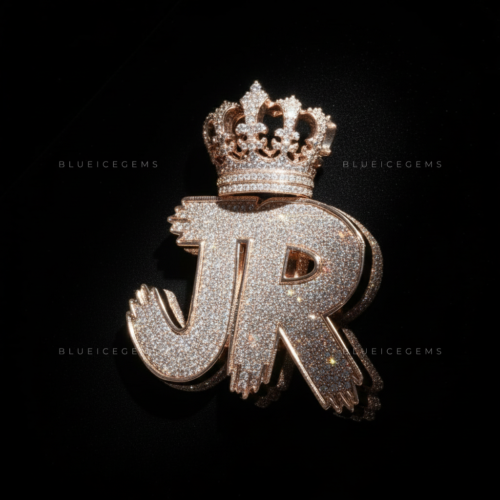 "JR" Custom 3D Bubble Initial Pendant with Majestic Crown