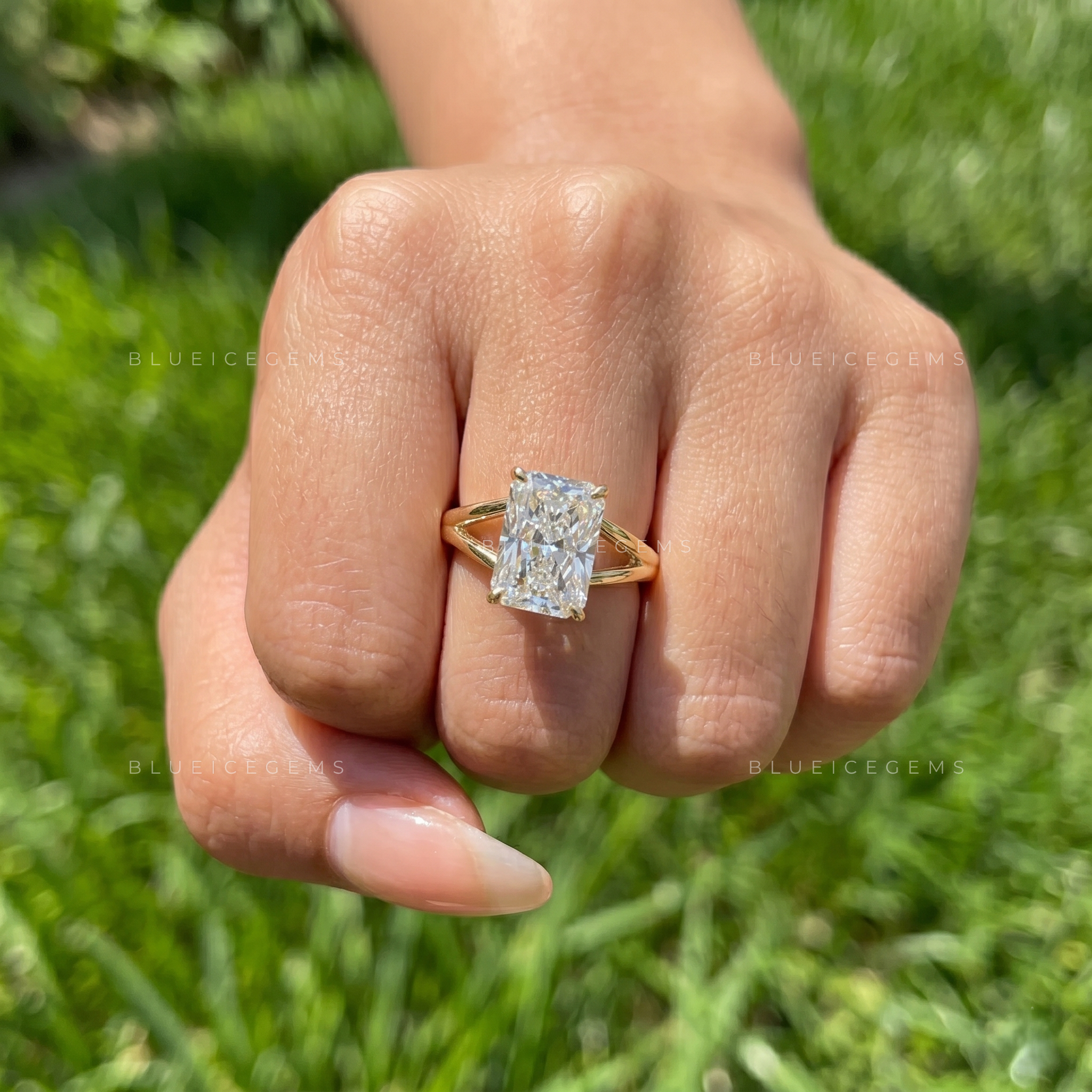 Luminous Horizon Radiant Cut Hidden Halo Split Shank Engagement Ring