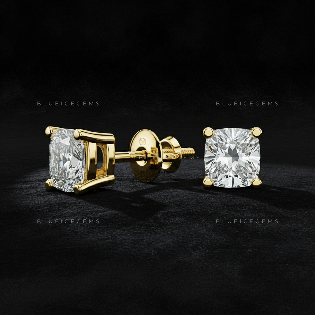 The Velvet Radiance: Cushion-Cut Diamond Stud Earrings