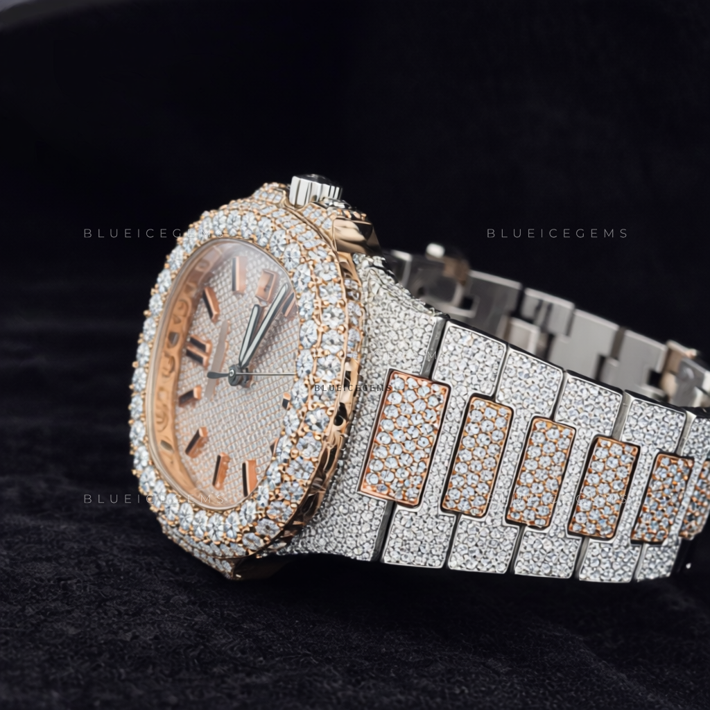 Rose Aura: Two-Tone Iced-Out Custom Moissanite & Diamond Watch