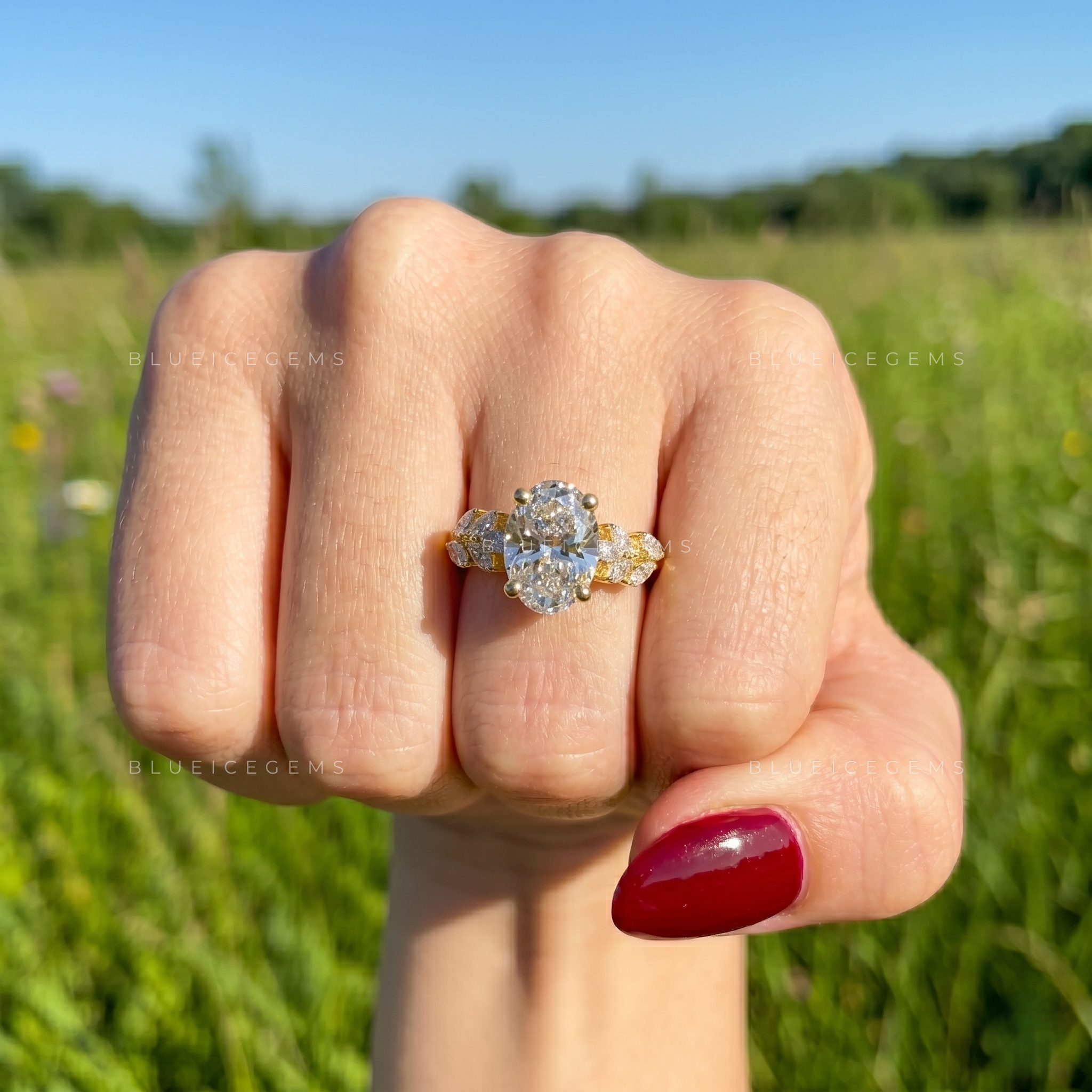 Lyra Oval Cut Marquise Accent Solitaire Engagement Ring