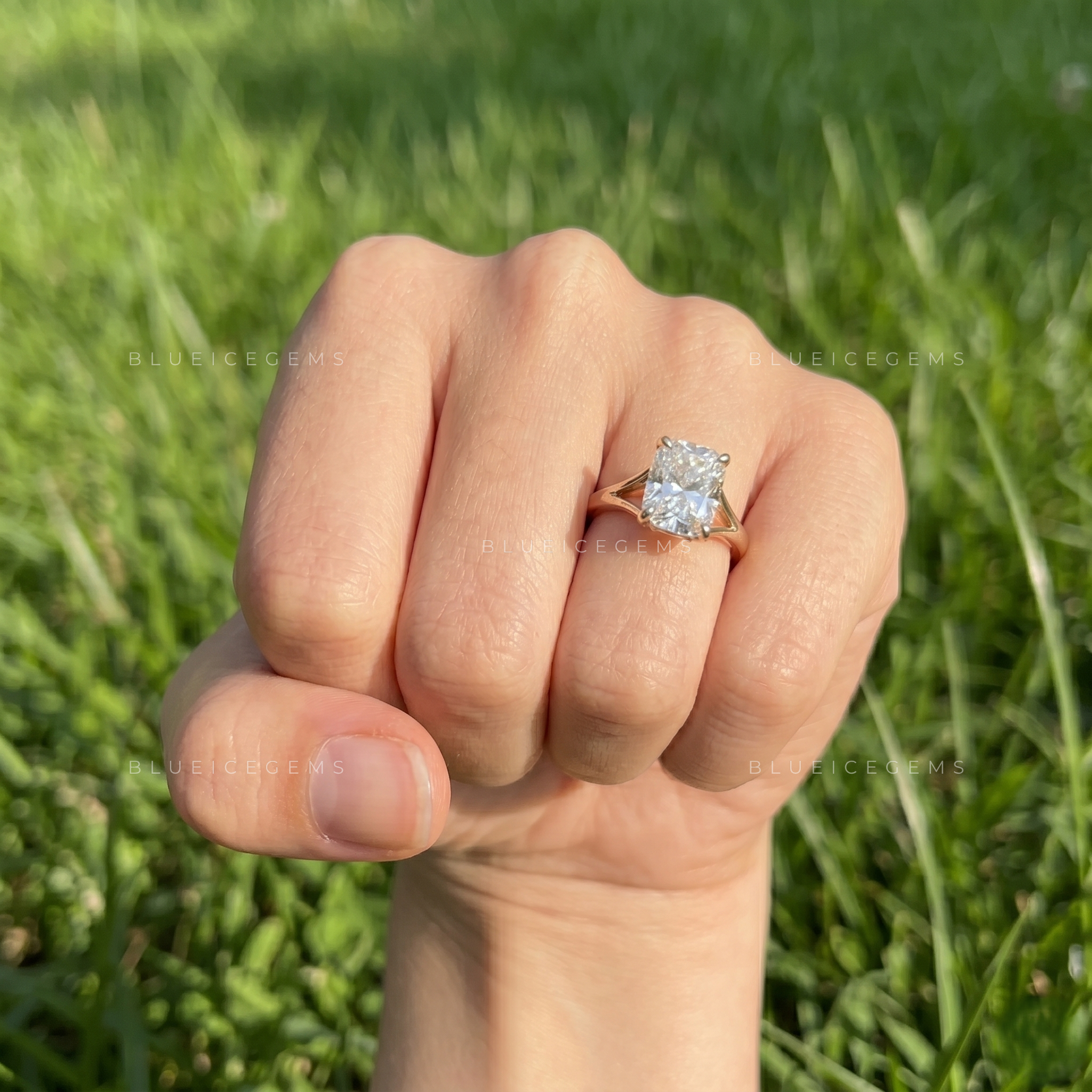Majestic Radiance Elongated Cushion Cut Split Shank Engagement Ring