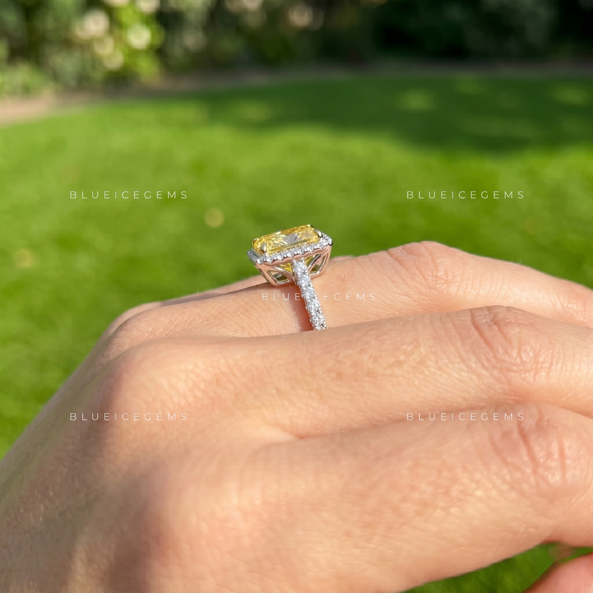 Golden Splendor Radiant Cut Halo Accent Engagement Ring