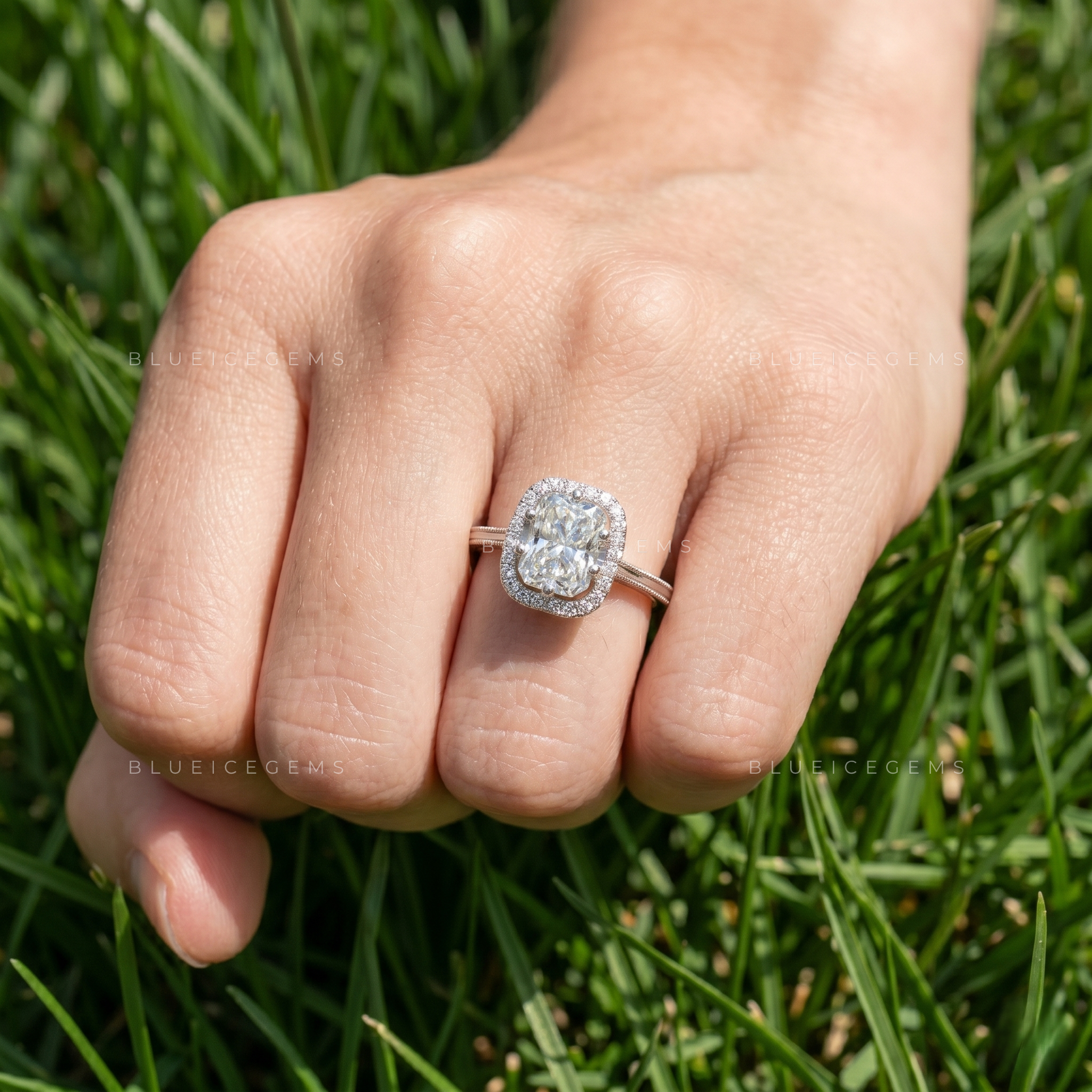 Luminous Aura Radiant Brilliant Cut Pave Accent Engagement Ring