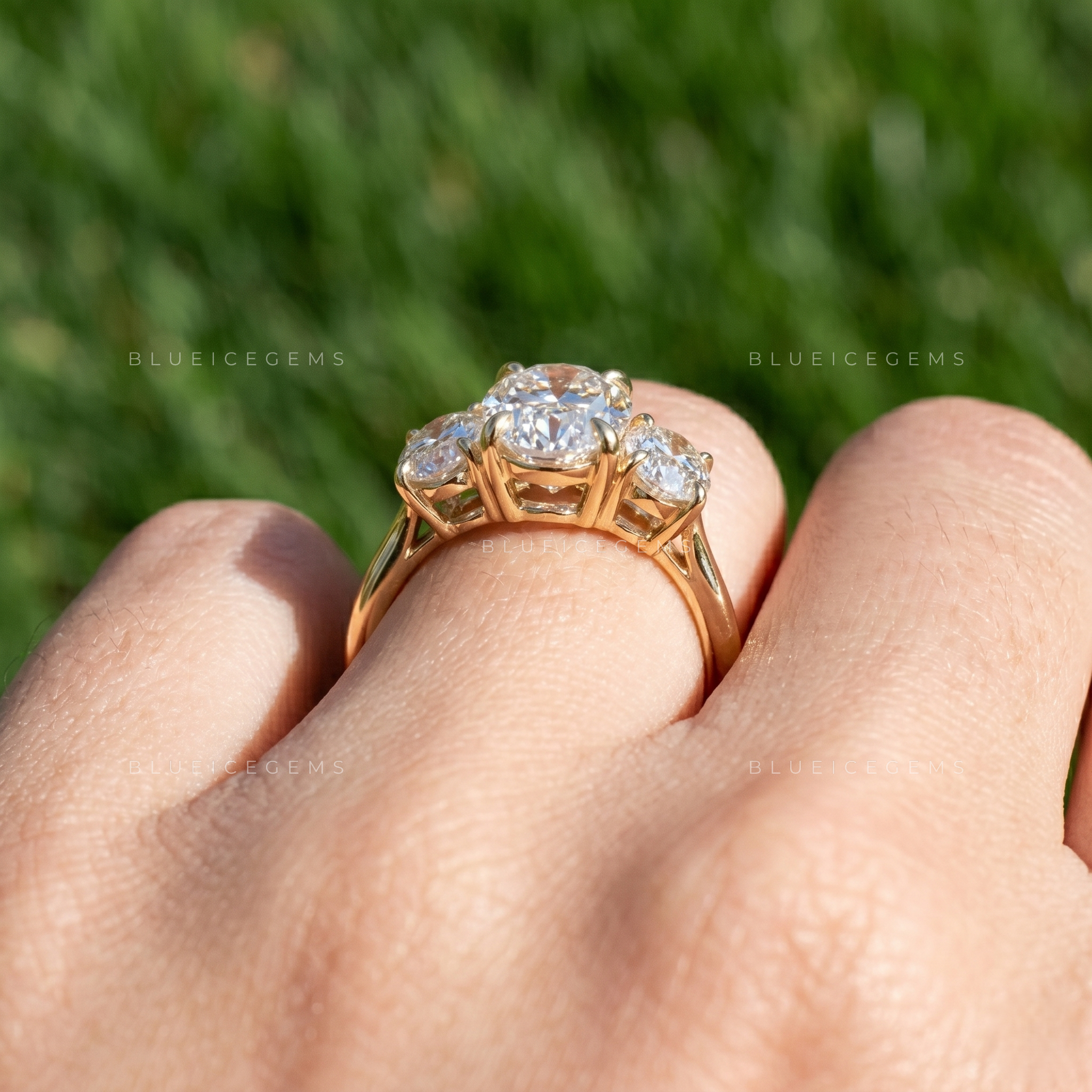Ultra-Luxe Three-Stone Oval Diamond Proposal Band for Her