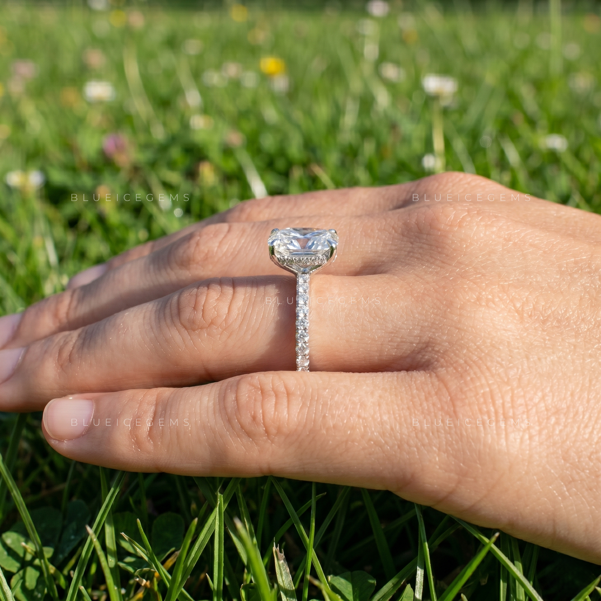 Enchanted Radiance Cushion Cut Cathedral Hidden Halo Engagement Ring