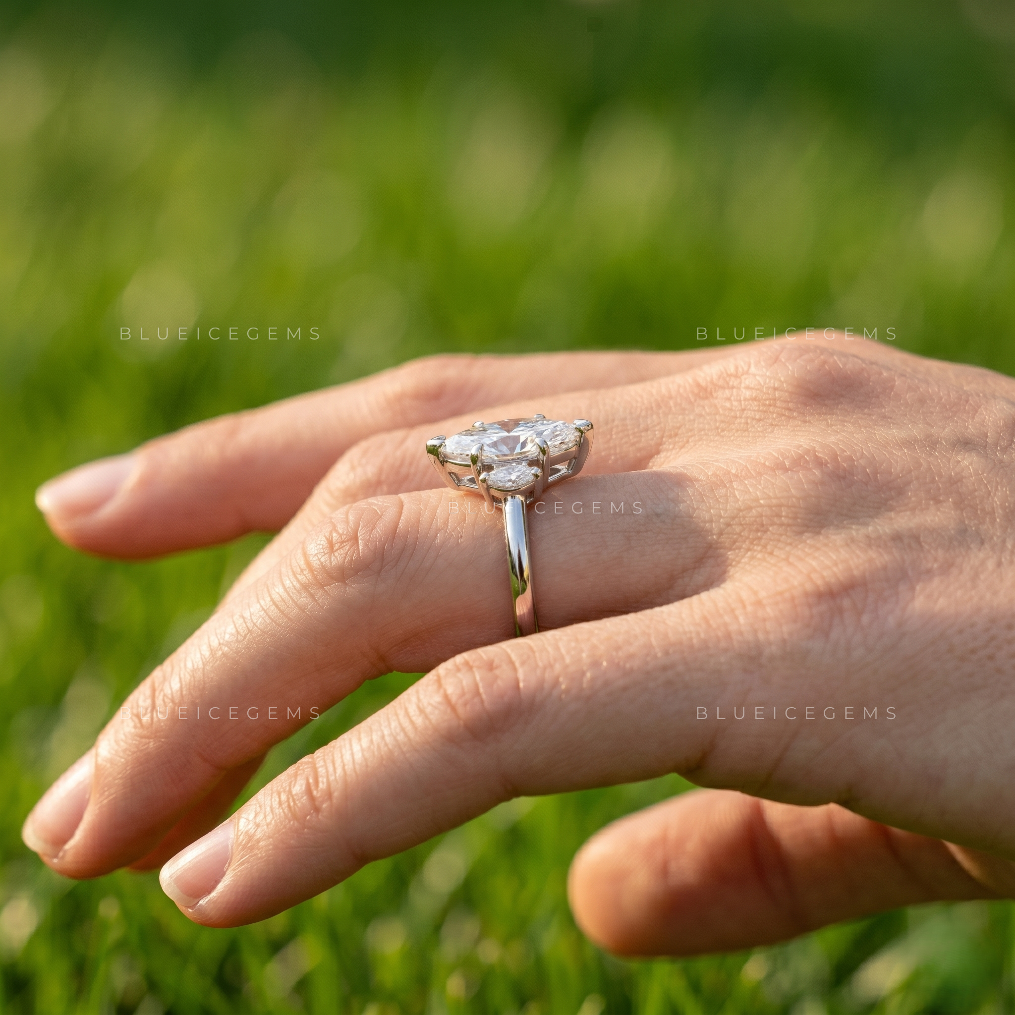 Opulent Triple Marquise Brilliant Cut Victorian Inspired Engagement Ring