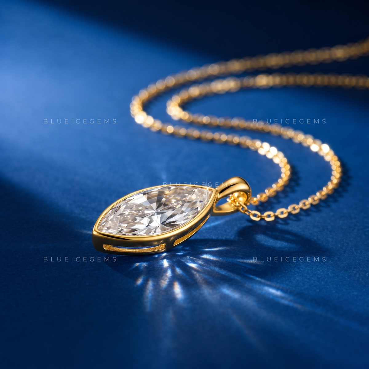Step Cut Marquise Solitaire Diamond Pendant