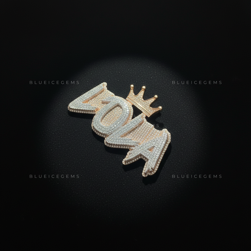 The "LOLA" Royal Signature: Crown-Topped Two-Tone Script Pendant