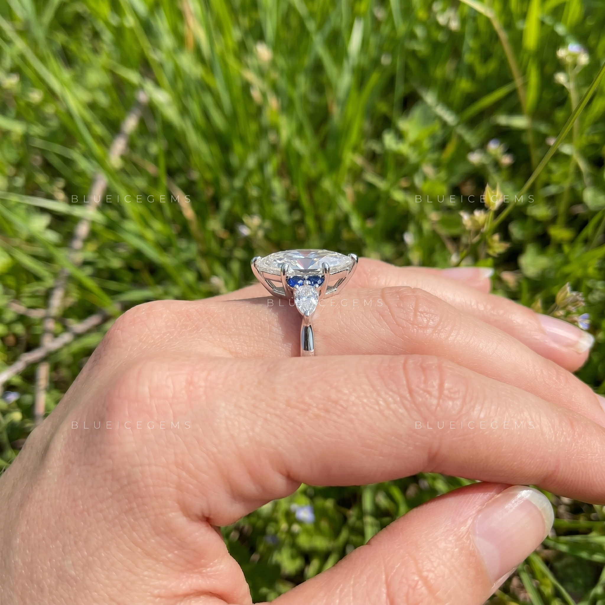 Royal Blossom Marquise Cut Sapphire Accent Engagement Ring