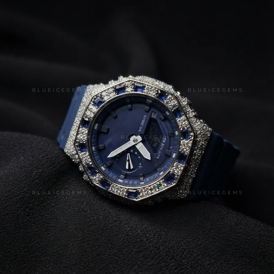 Sapphire Sovereign Iced Watch – VVS Moissanite Blue Edition