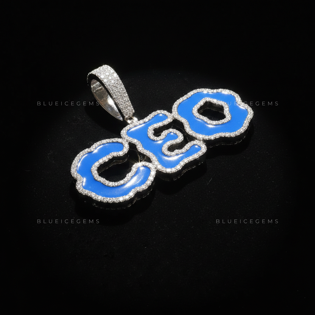 The "CEO" Azure Sovereign: Electric Blue Enamel & Diamond Cloud-Cut Pendant