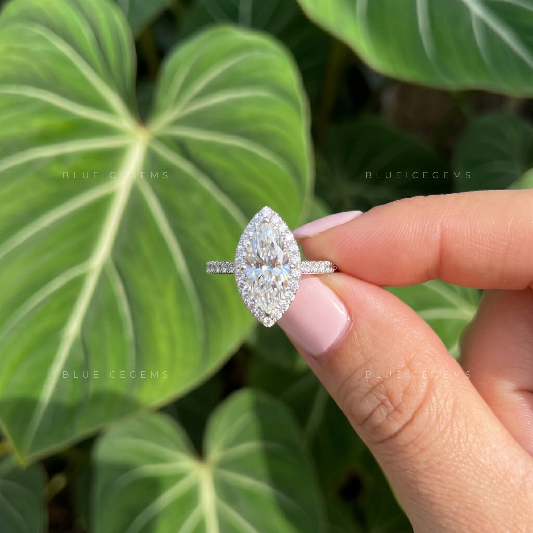 Regal Luminescence Marquise Cut Halo Cathedral Engagement Ring