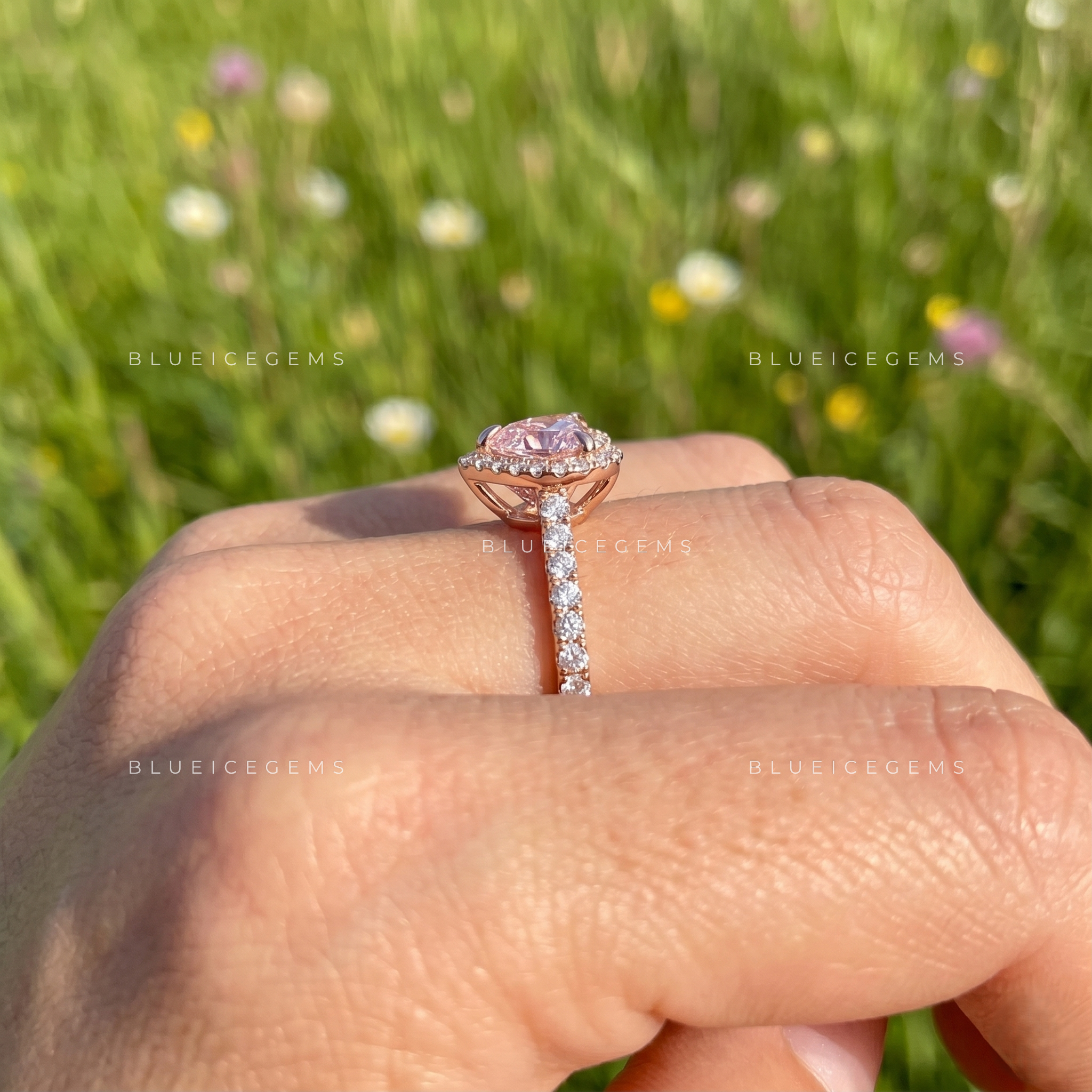 Blushing Radiance Heart Cut Halo Engagement Ring