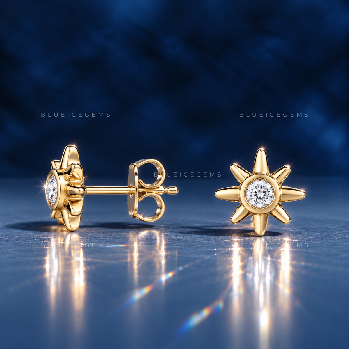 Diamond Starburst Bezel Stud Earrings