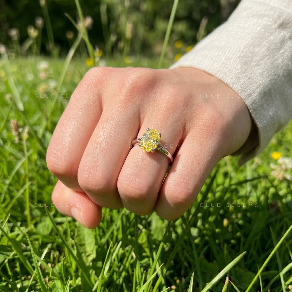 Luminous Oval Cut Canary Radiance Solitaire Keepsake Ring