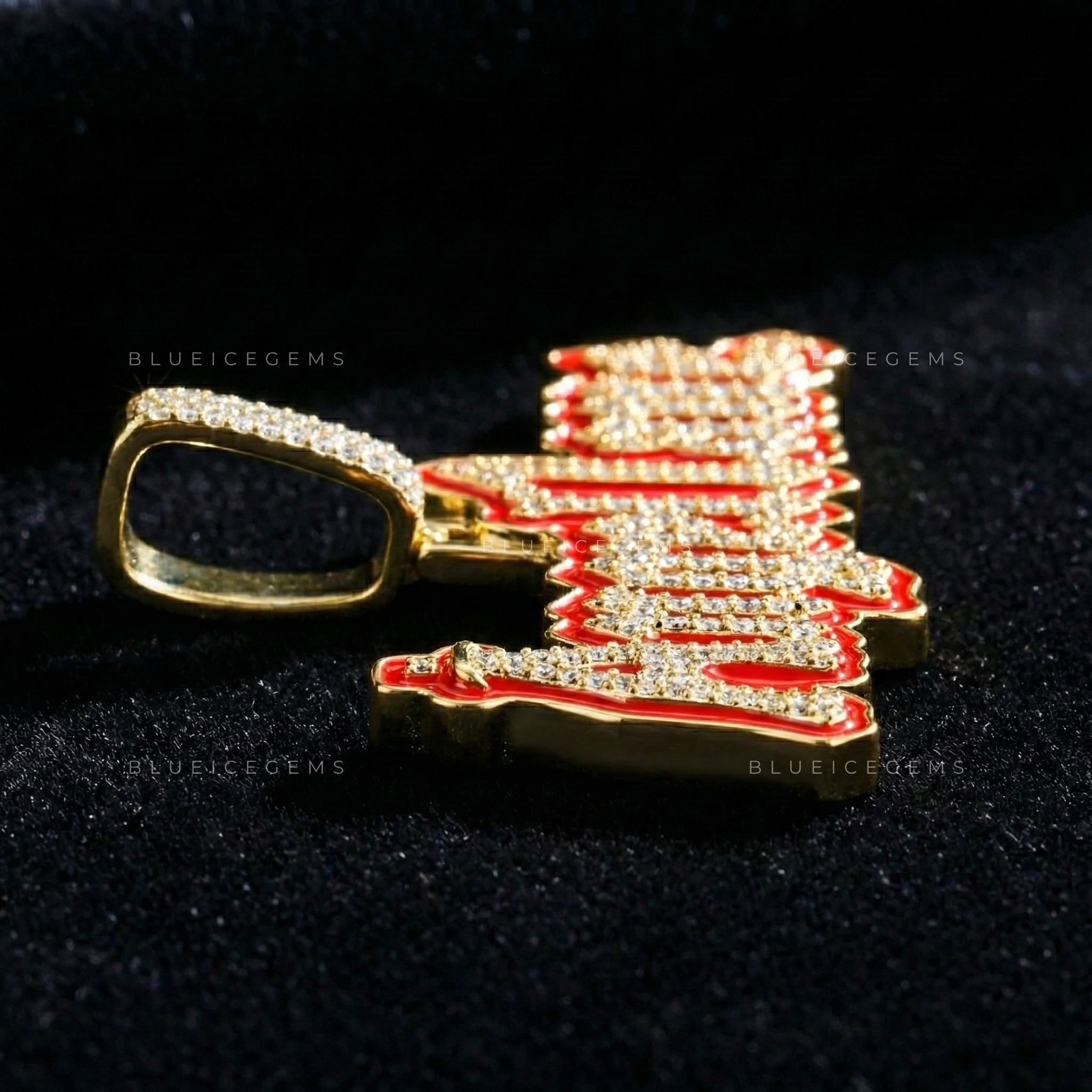 The "ANGEL LANE" Signature: Crimson Enamel & Gothic script Fusion Pendant