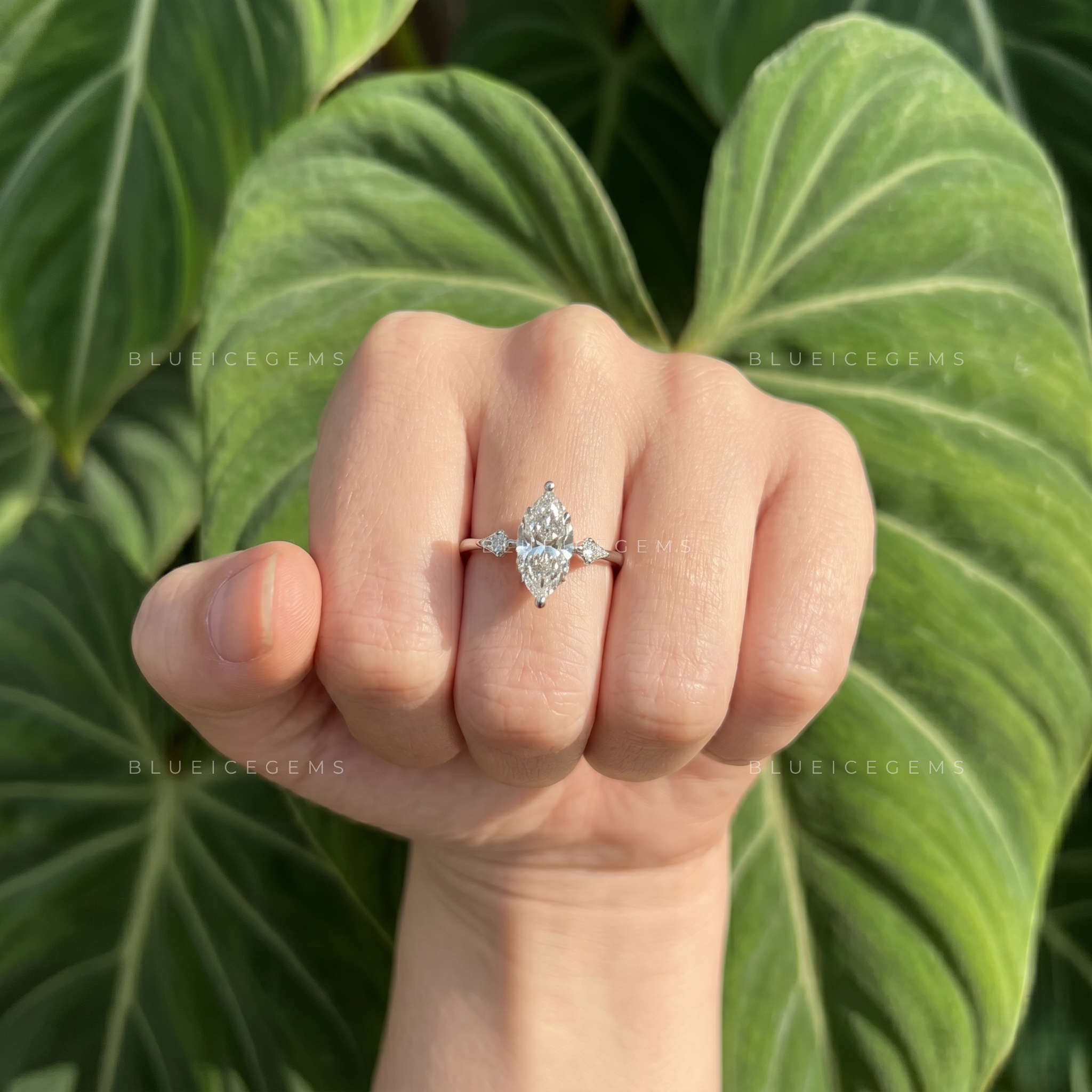 Majestic Elegance Marquise Cut Three-Stone Trilogy Engagement Ring