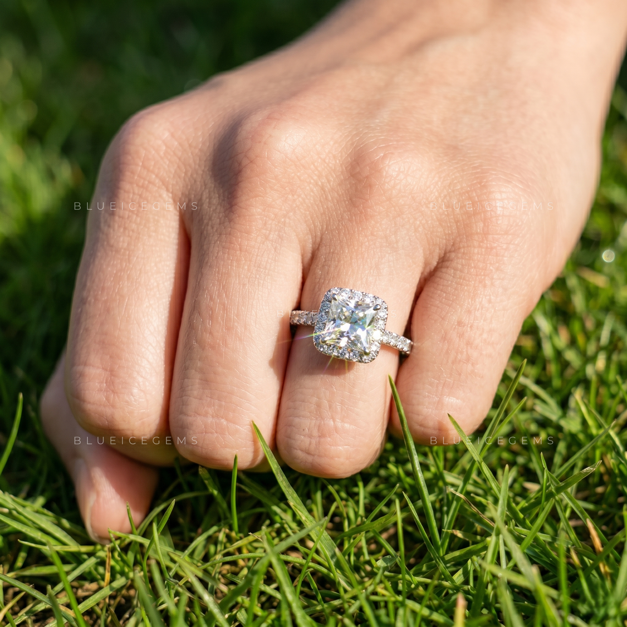Dazzling Princess Cut Halo Statement Ring with Pave Accents